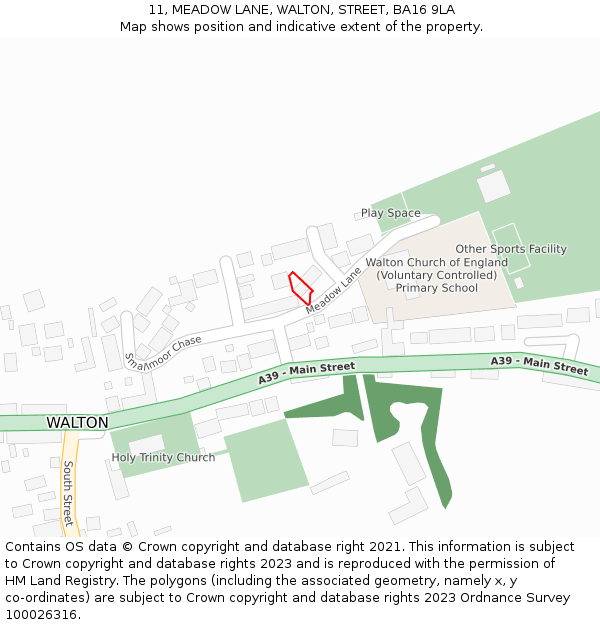 11, MEADOW LANE, WALTON, STREET, BA16 9LA: Location map and indicative extent of plot