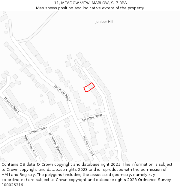 11, MEADOW VIEW, MARLOW, SL7 3PA: Location map and indicative extent of plot