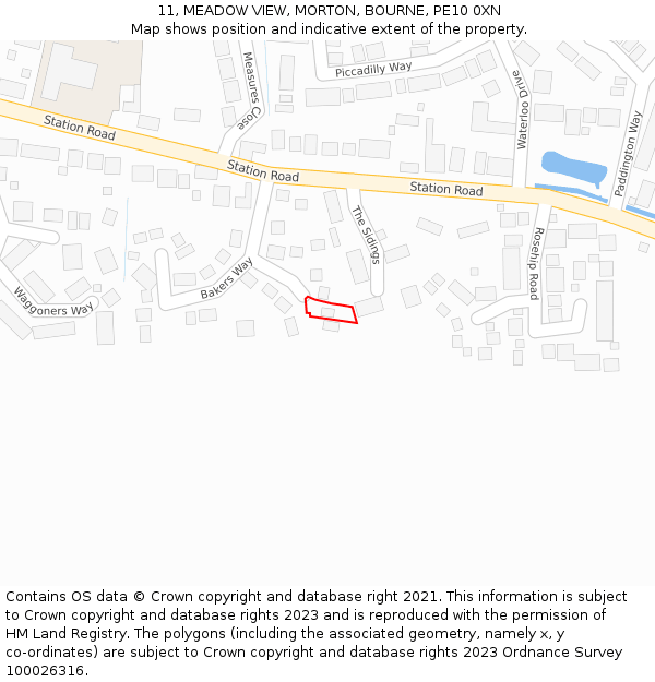 11, MEADOW VIEW, MORTON, BOURNE, PE10 0XN: Location map and indicative extent of plot
