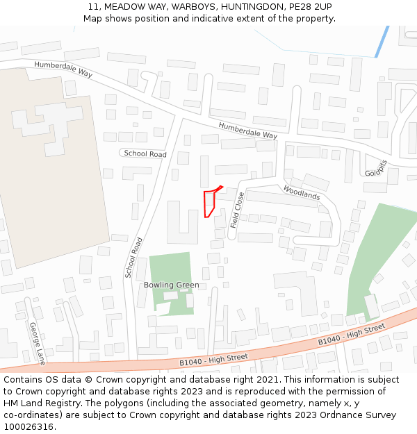 11, MEADOW WAY, WARBOYS, HUNTINGDON, PE28 2UP: Location map and indicative extent of plot