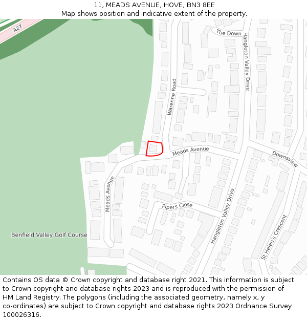 11, MEADS AVENUE, HOVE, BN3 8EE: Location map and indicative extent of plot
