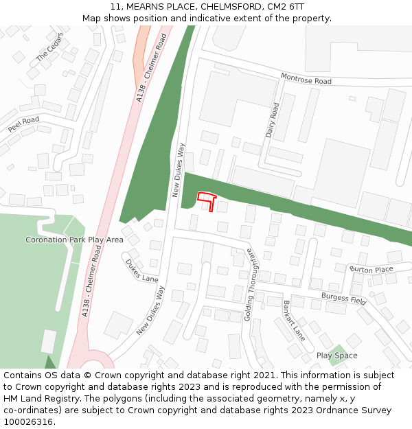 11, MEARNS PLACE, CHELMSFORD, CM2 6TT: Location map and indicative extent of plot