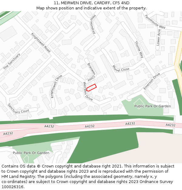 11, MEIRWEN DRIVE, CARDIFF, CF5 4ND: Location map and indicative extent of plot