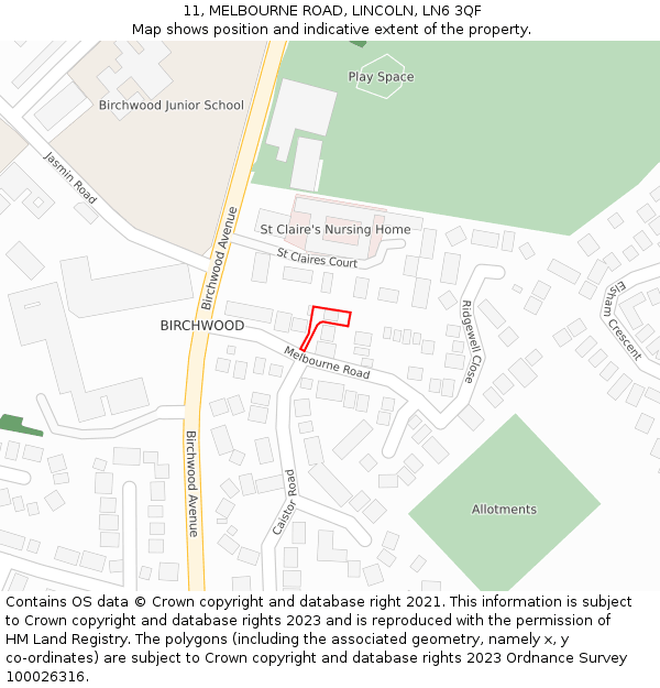 11, MELBOURNE ROAD, LINCOLN, LN6 3QF: Location map and indicative extent of plot