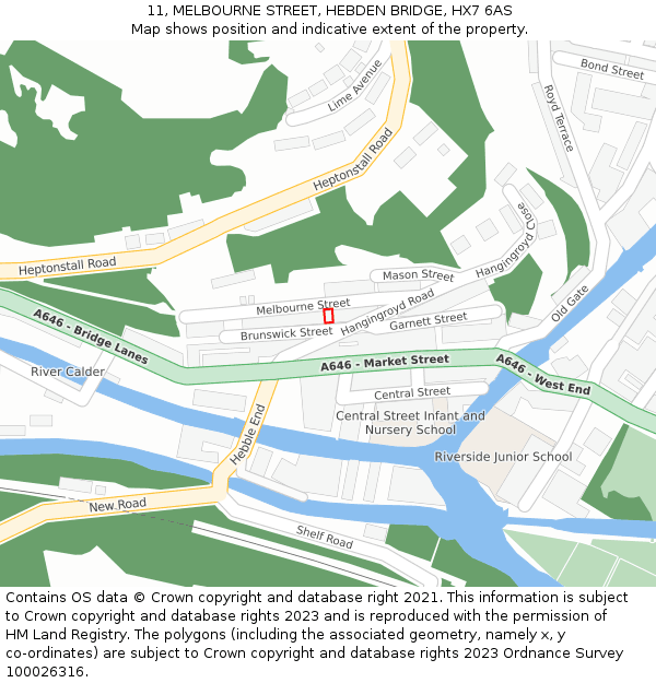 11, MELBOURNE STREET, HEBDEN BRIDGE, HX7 6AS: Location map and indicative extent of plot