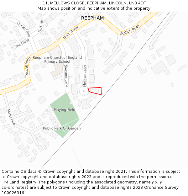 11, MELLOWS CLOSE, REEPHAM, LINCOLN, LN3 4DT: Location map and indicative extent of plot