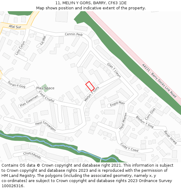 11, MELYN Y GORS, BARRY, CF63 1DE: Location map and indicative extent of plot