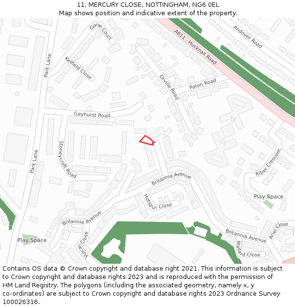 11, MERCURY CLOSE, NOTTINGHAM, NG6 0EL: Location map and indicative extent of plot
