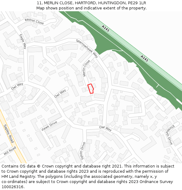 11, MERLIN CLOSE, HARTFORD, HUNTINGDON, PE29 1LR: Location map and indicative extent of plot