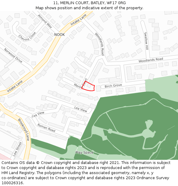 11, MERLIN COURT, BATLEY, WF17 0RG: Location map and indicative extent of plot