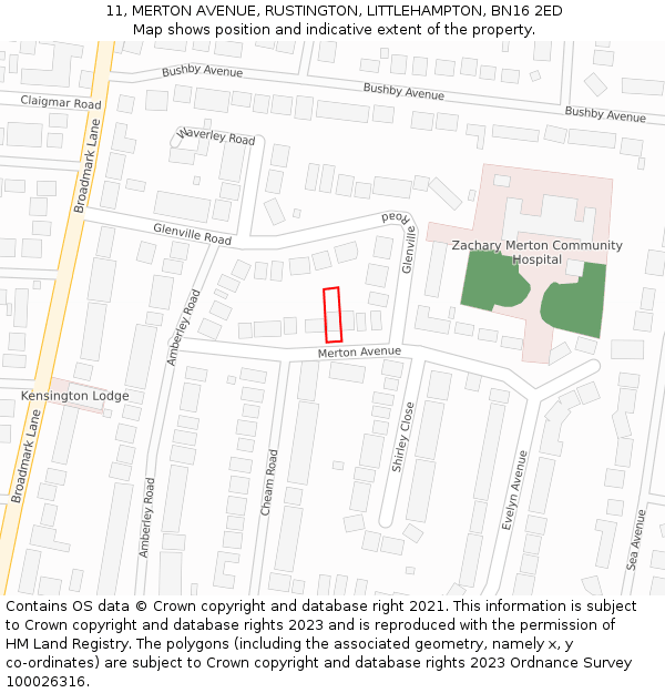 11, MERTON AVENUE, RUSTINGTON, LITTLEHAMPTON, BN16 2ED: Location map and indicative extent of plot