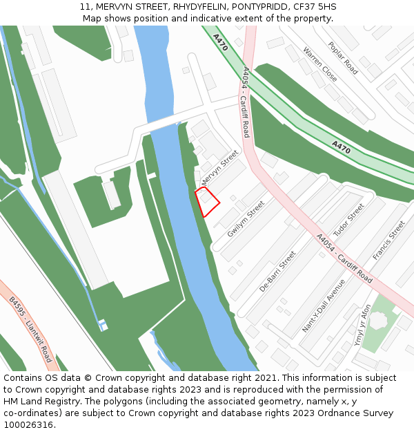 11, MERVYN STREET, RHYDYFELIN, PONTYPRIDD, CF37 5HS: Location map and indicative extent of plot