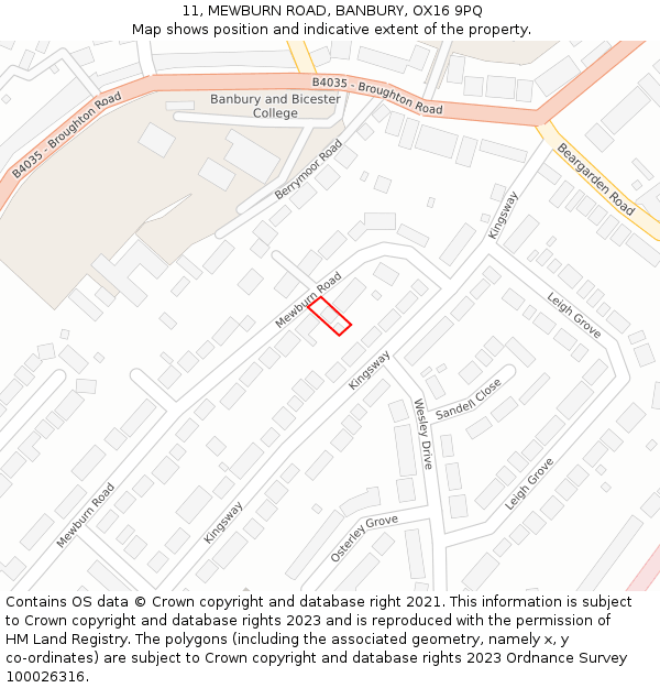 11, MEWBURN ROAD, BANBURY, OX16 9PQ: Location map and indicative extent of plot