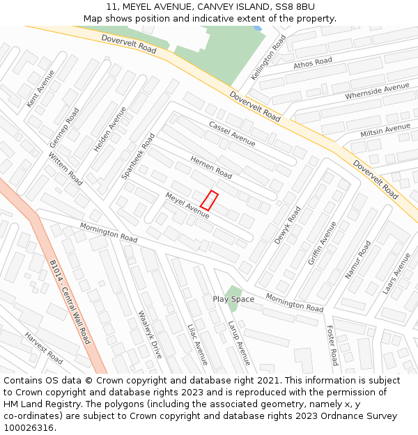11, MEYEL AVENUE, CANVEY ISLAND, SS8 8BU: Location map and indicative extent of plot