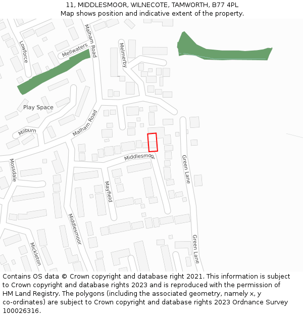 11, MIDDLESMOOR, WILNECOTE, TAMWORTH, B77 4PL: Location map and indicative extent of plot