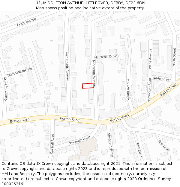 11, MIDDLETON AVENUE, LITTLEOVER, DERBY, DE23 6DN: Location map and indicative extent of plot