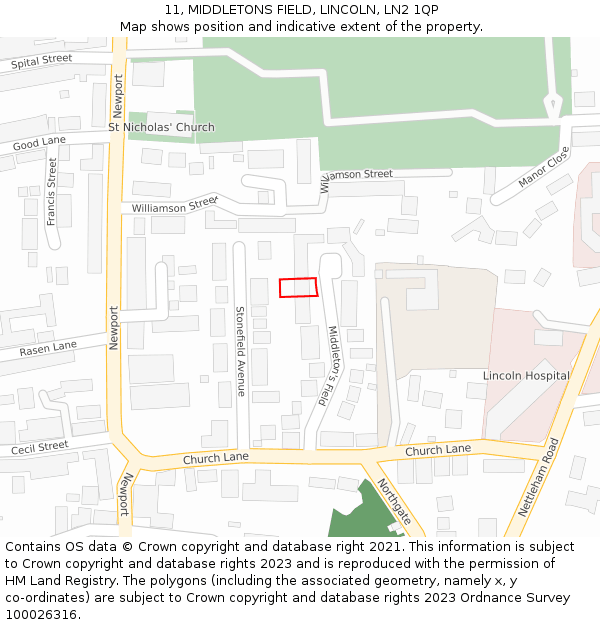 11, MIDDLETONS FIELD, LINCOLN, LN2 1QP: Location map and indicative extent of plot