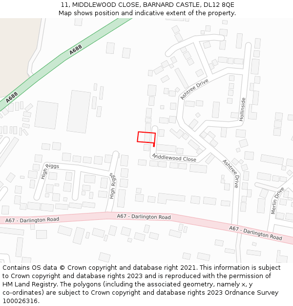 11, MIDDLEWOOD CLOSE, BARNARD CASTLE, DL12 8QE: Location map and indicative extent of plot