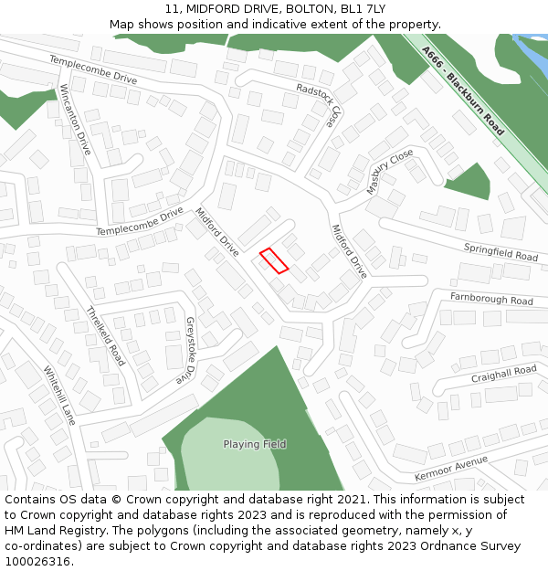 11, MIDFORD DRIVE, BOLTON, BL1 7LY: Location map and indicative extent of plot
