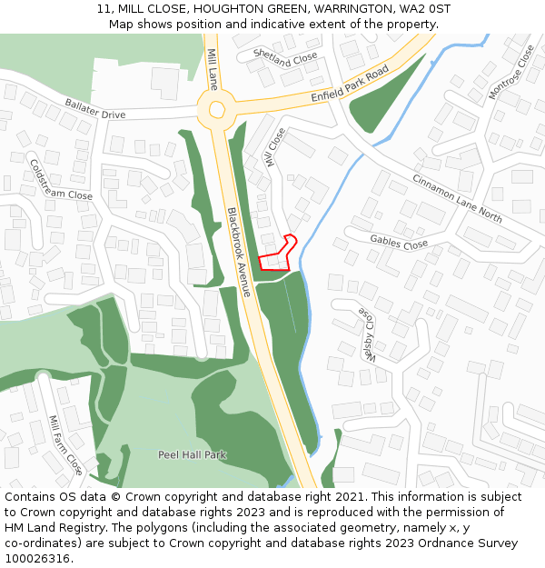 11, MILL CLOSE, HOUGHTON GREEN, WARRINGTON, WA2 0ST: Location map and indicative extent of plot