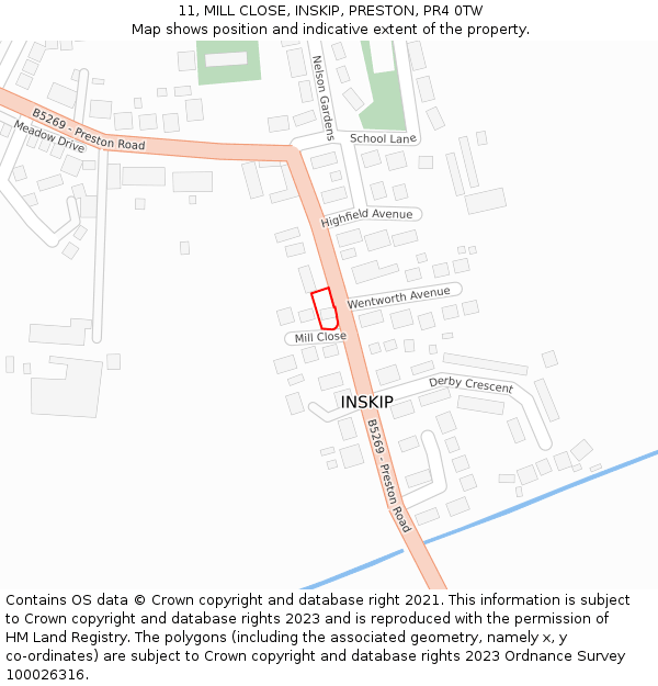 11, MILL CLOSE, INSKIP, PRESTON, PR4 0TW: Location map and indicative extent of plot