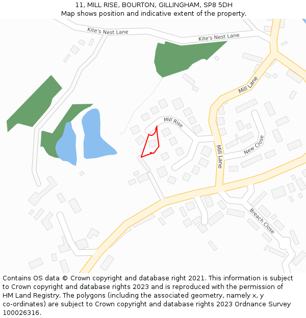 11, MILL RISE, BOURTON, GILLINGHAM, SP8 5DH: Location map and indicative extent of plot