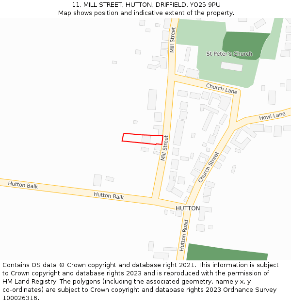 11, MILL STREET, HUTTON, DRIFFIELD, YO25 9PU: Location map and indicative extent of plot