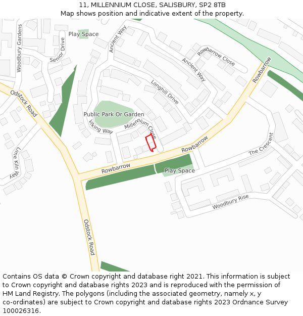11, MILLENNIUM CLOSE, SALISBURY, SP2 8TB: Location map and indicative extent of plot