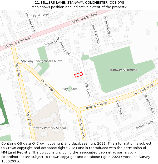11, MILLERS LANE, STANWAY, COLCHESTER, CO3 0PS: Location map and indicative extent of plot