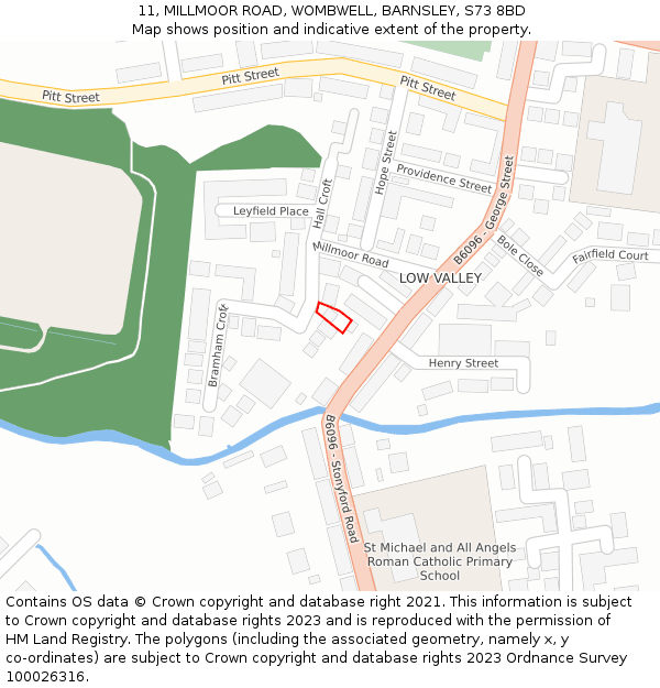 11, MILLMOOR ROAD, WOMBWELL, BARNSLEY, S73 8BD: Location map and indicative extent of plot