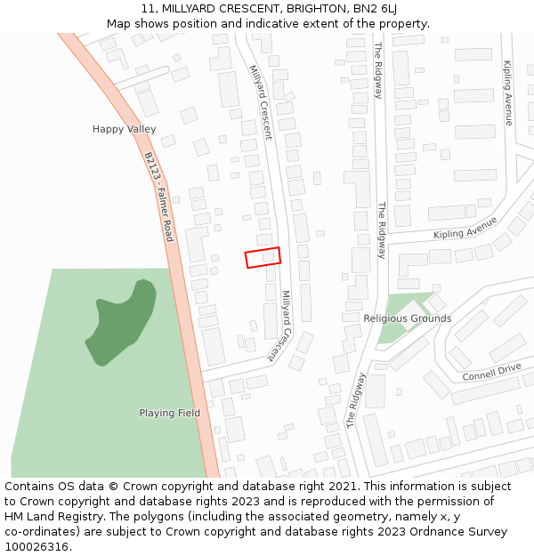 11, MILLYARD CRESCENT, BRIGHTON, BN2 6LJ: Location map and indicative extent of plot