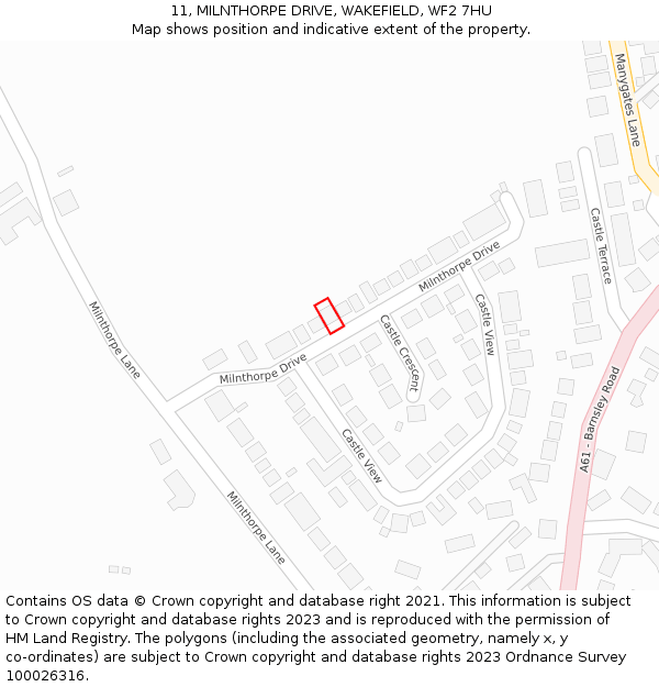 11, MILNTHORPE DRIVE, WAKEFIELD, WF2 7HU: Location map and indicative extent of plot