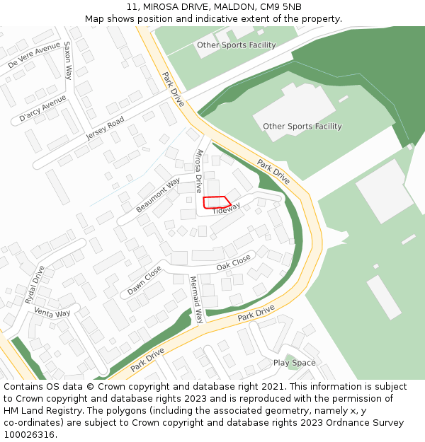 11, MIROSA DRIVE, MALDON, CM9 5NB: Location map and indicative extent of plot