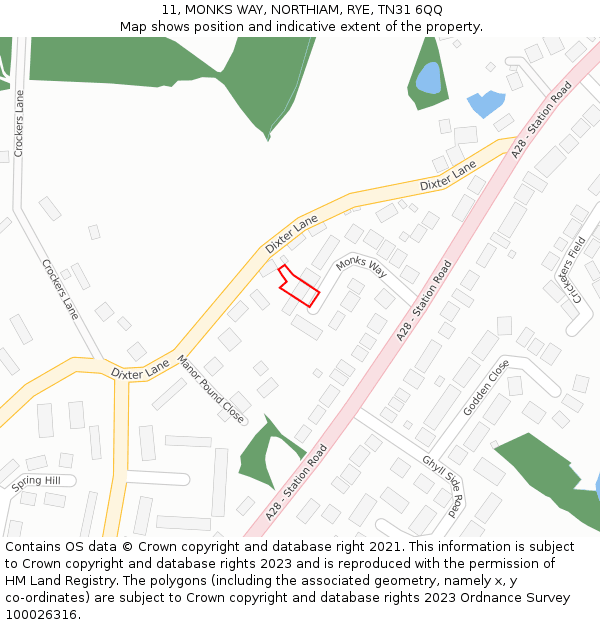 11, MONKS WAY, NORTHIAM, RYE, TN31 6QQ: Location map and indicative extent of plot
