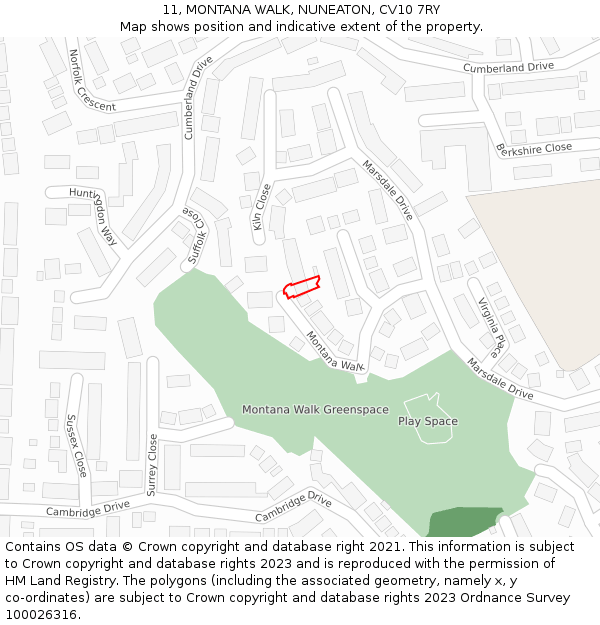 11, MONTANA WALK, NUNEATON, CV10 7RY: Location map and indicative extent of plot