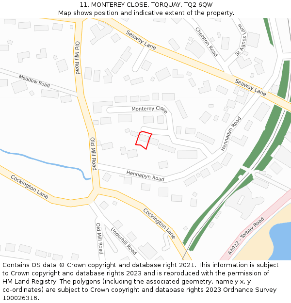 11, MONTEREY CLOSE, TORQUAY, TQ2 6QW: Location map and indicative extent of plot
