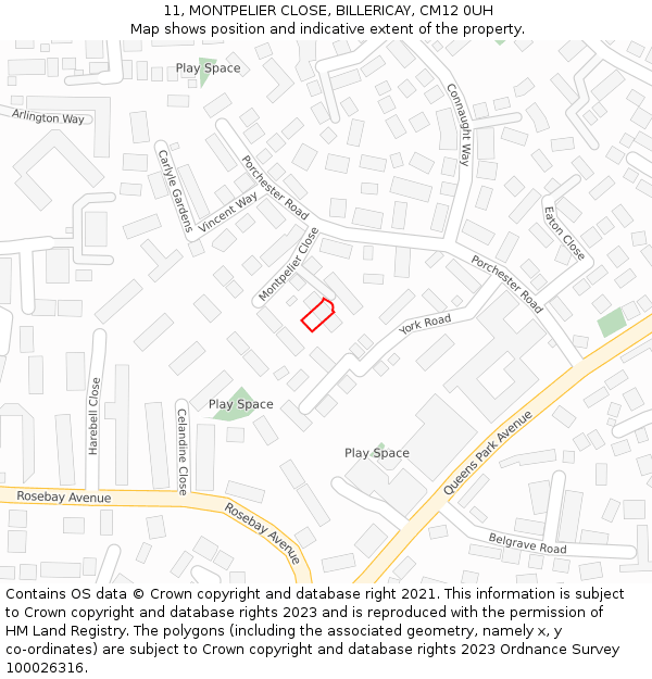 11, MONTPELIER CLOSE, BILLERICAY, CM12 0UH: Location map and indicative extent of plot
