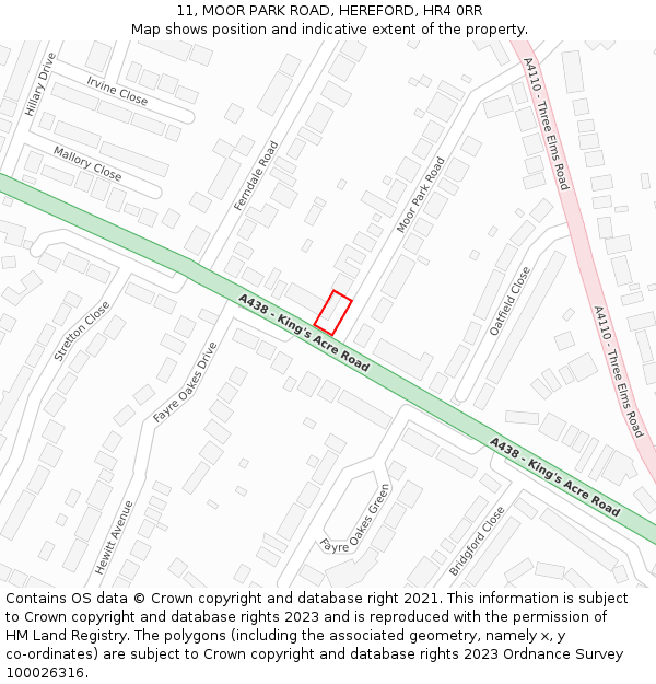11, MOOR PARK ROAD, HEREFORD, HR4 0RR: Location map and indicative extent of plot