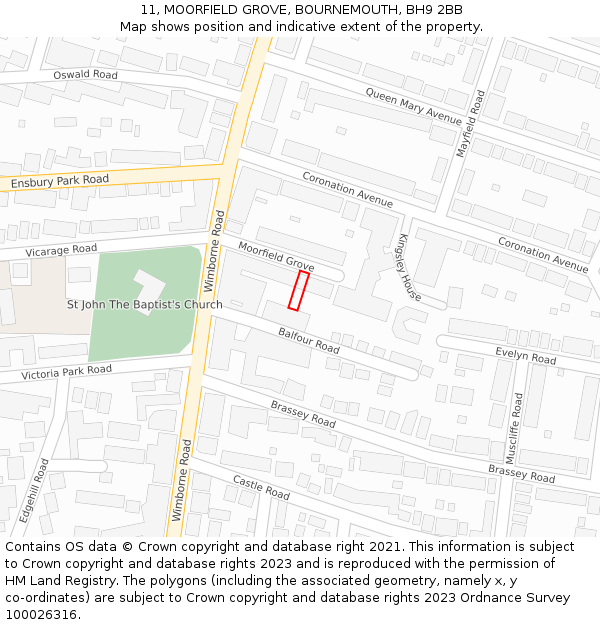 11, MOORFIELD GROVE, BOURNEMOUTH, BH9 2BB: Location map and indicative extent of plot