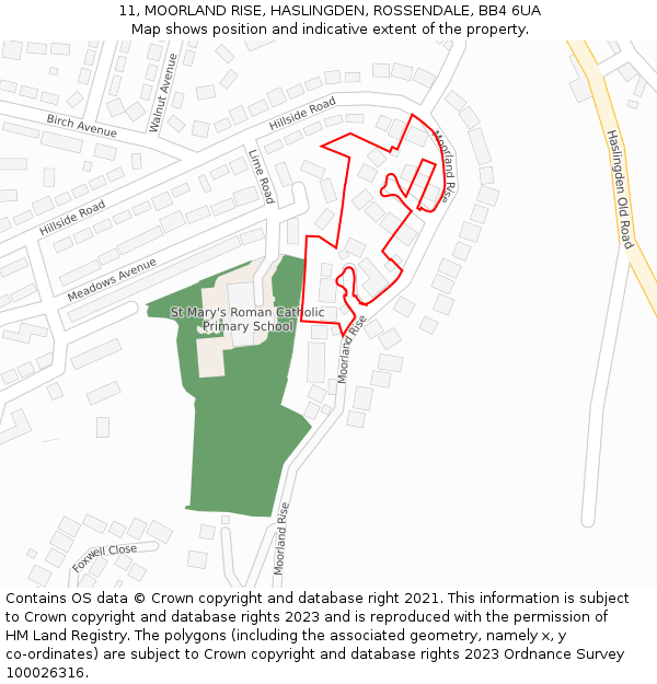 11, MOORLAND RISE, HASLINGDEN, ROSSENDALE, BB4 6UA: Location map and indicative extent of plot