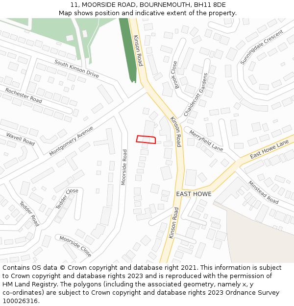 11, MOORSIDE ROAD, BOURNEMOUTH, BH11 8DE: Location map and indicative extent of plot