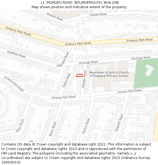 11, MORDEN ROAD, BOURNEMOUTH, BH9 2SB: Location map and indicative extent of plot