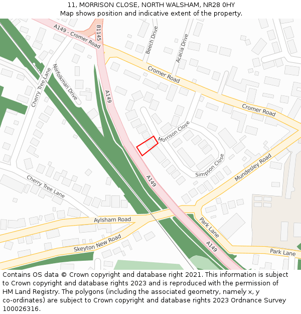 11, MORRISON CLOSE, NORTH WALSHAM, NR28 0HY: Location map and indicative extent of plot