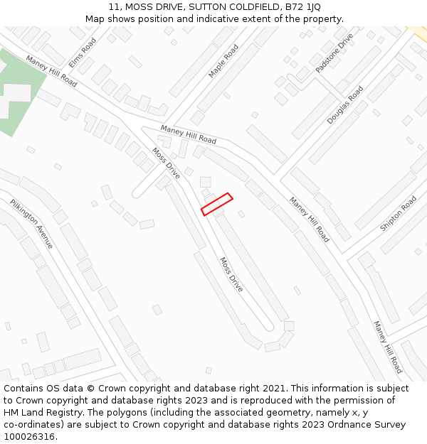 11, MOSS DRIVE, SUTTON COLDFIELD, B72 1JQ: Location map and indicative extent of plot