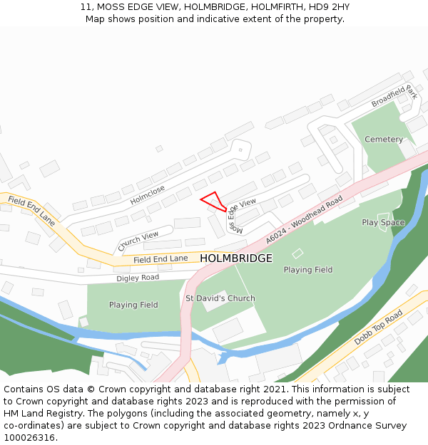 11, MOSS EDGE VIEW, HOLMBRIDGE, HOLMFIRTH, HD9 2HY: Location map and indicative extent of plot