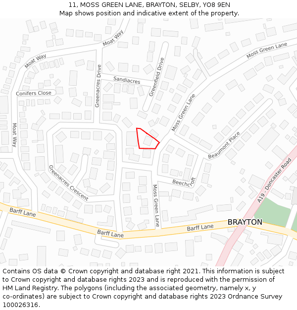 11, MOSS GREEN LANE, BRAYTON, SELBY, YO8 9EN: Location map and indicative extent of plot