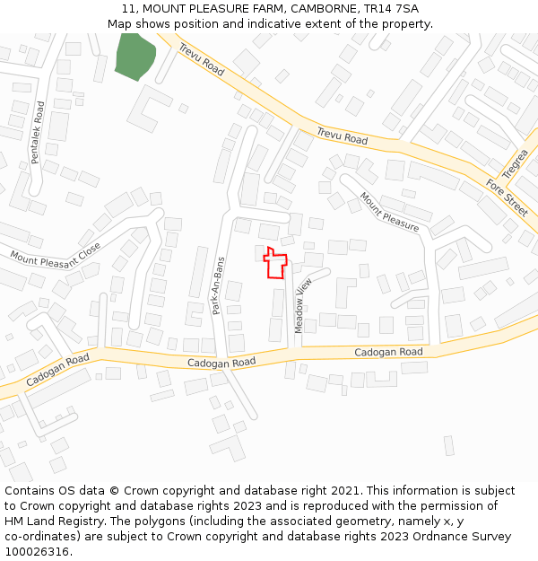 11, MOUNT PLEASURE FARM, CAMBORNE, TR14 7SA: Location map and indicative extent of plot