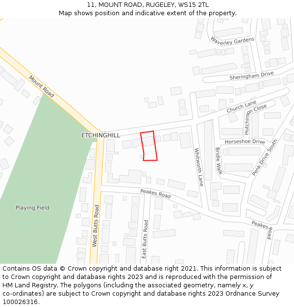 11, MOUNT ROAD, RUGELEY, WS15 2TL: Location map and indicative extent of plot