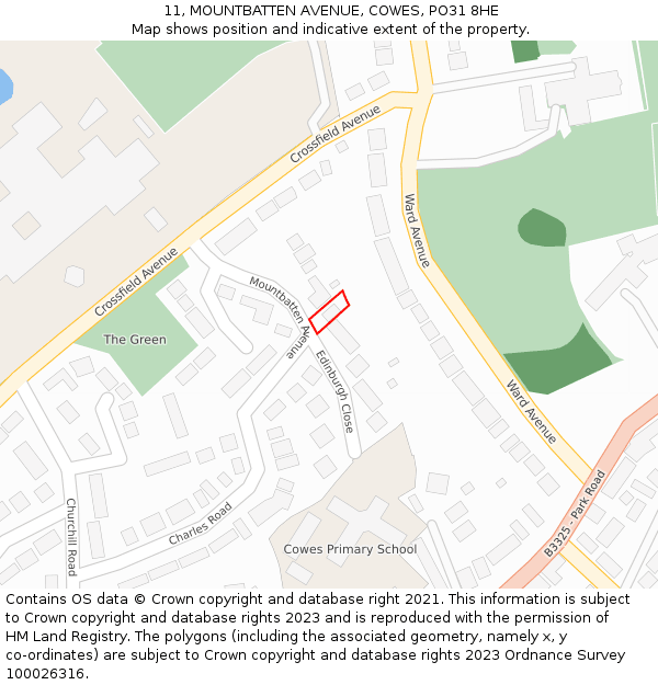 11, MOUNTBATTEN AVENUE, COWES, PO31 8HE: Location map and indicative extent of plot