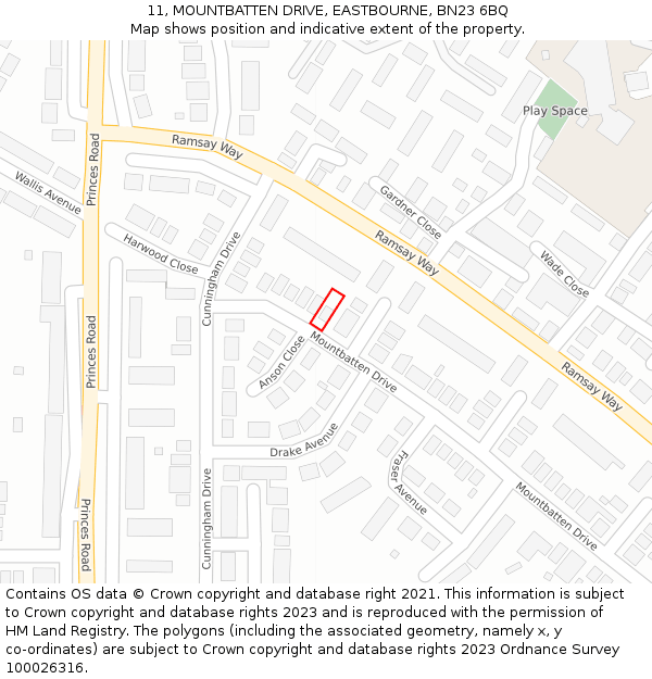 11, MOUNTBATTEN DRIVE, EASTBOURNE, BN23 6BQ: Location map and indicative extent of plot